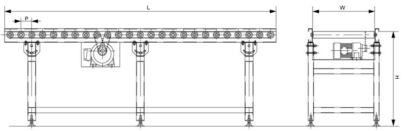 O groove belt driven roller conveyor O groove belt driven roller conveyor