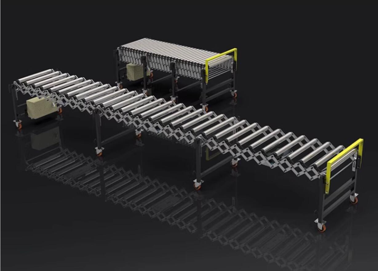 flexible expandable gravity roller conveyor – comparison of retracted and extended states flexible expandable gravity roller conveyor – comparison of retracted and extended states