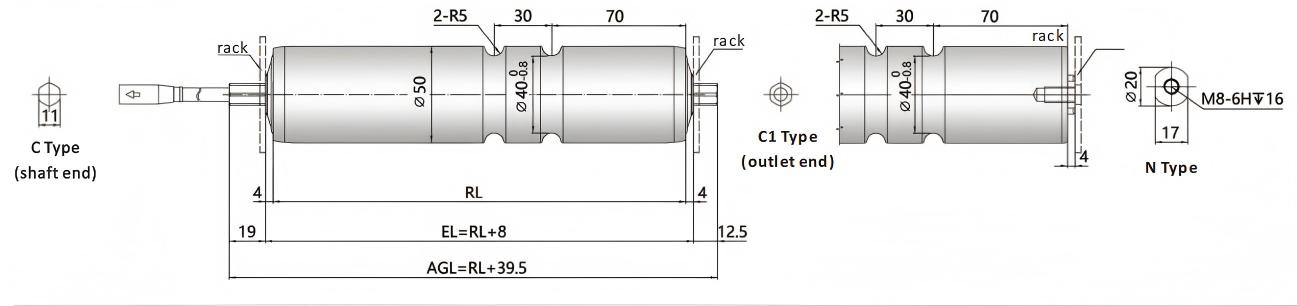 DGBL50A grooved motor drive roller dimensions