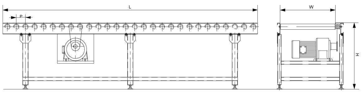 double sprocket chain driven roller conveyor