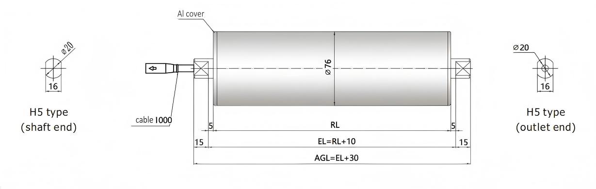 DGBL76 plain motor drive roller dimension