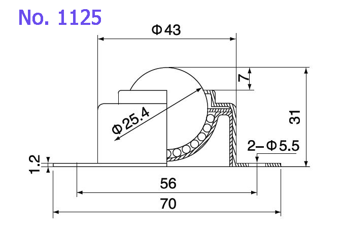1125 2-holes flange base fixing ball transfer unit