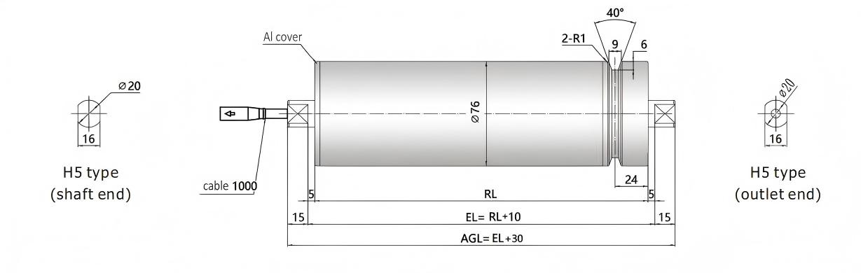 DGBL76 V-grooved t motor drive roller dimension