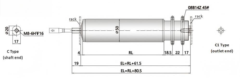 DGBL50A sprocket motor driven roller dimensions