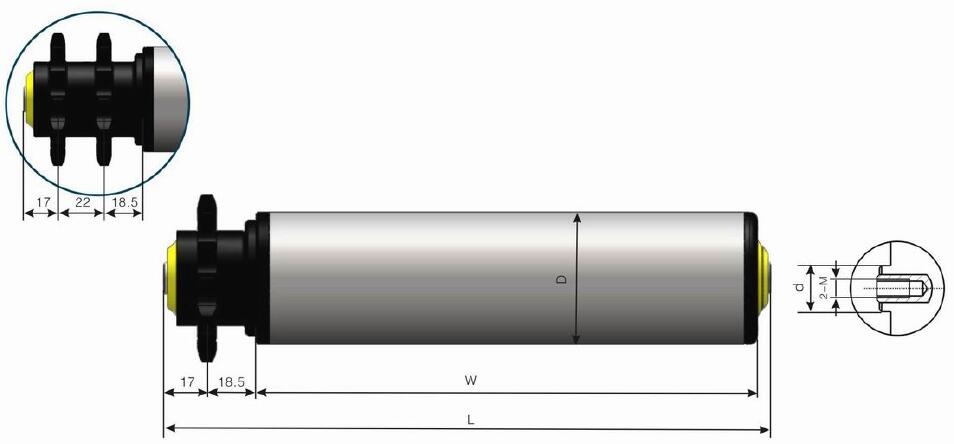 DR214 medium duty plastic sprocket zinc-plated steel conveyor roller